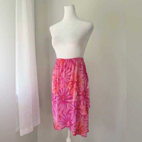 Vintage Y2K Kristin Nicole Pink & Orange Floral Print High Low Stretchy Skirt - Picture 2 of 8
